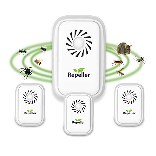 Repelente Ultrasónico, 2020 Nuevo Plagas Control Interiores, Insectos Antimosquitos Eléctrico Extra Fuerte para Interiores - Insectos, Hormigas, Cucarachas, Ratones, Ratas, Roedores (4-Pack)