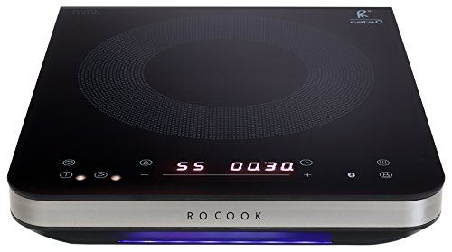 Rocook | Placa de inducción modelo Essential ES BK | Vitroceramica portátil | 2000 W de potencia | 295X365X64 mm | Incluye pinza para sartén, bolsa y libro "Cocina con Joan Roca a baja temperatura" |