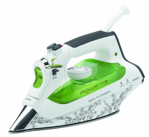 Rowenta Eco Intelligence DW6020 - Plancha de vapor-seco, 2400 W, 0.3 L, suela de acero inoxidable, 180 g/min, verde/blanco