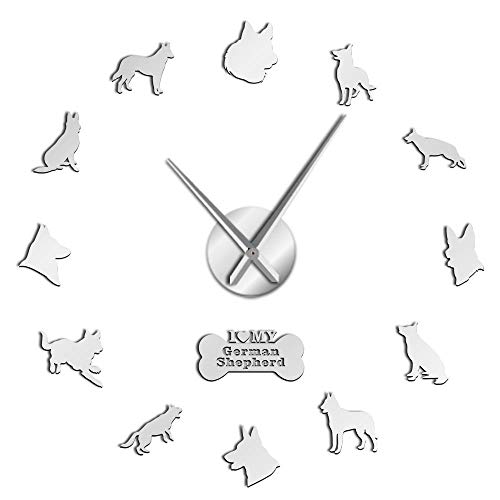 rrff Pastor alemán DIY Reloj de Pared Deutscher Schferhund Reloj de Pared Gigante con Grandes Agujas Efecto de Espejo Alsaciano Lobo Perro Arte de Pared-Silver_47_ Pulgada rrff Pastor alemán DIY Reloj de Pared Deutscher Schferhund Reloj de Pared Gigante con Grandes Agujas Efecto de Espejo Alsaciano Lobo Perro Arte de Pared-Silver_47_ Pulgada