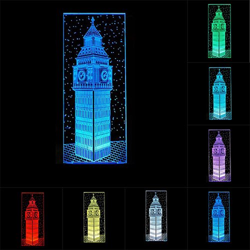 RUMOCOVO® Decoración De Dormitorio Cama 3D Big Ben Luz De Noche Visual Colorido Londres Edificio Elisabeth Torre Lámpara De Mesa Bebé Dormir Iluminación Navidad Regalo