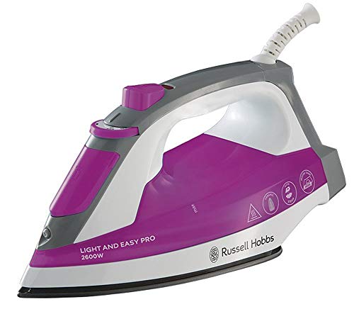 Russell Hobbs Light & Easy Pro - Plancha de Ropa de Vapor (2600W, Suela de Cerámica, Rosa y Blanco) -ref. 23591-56