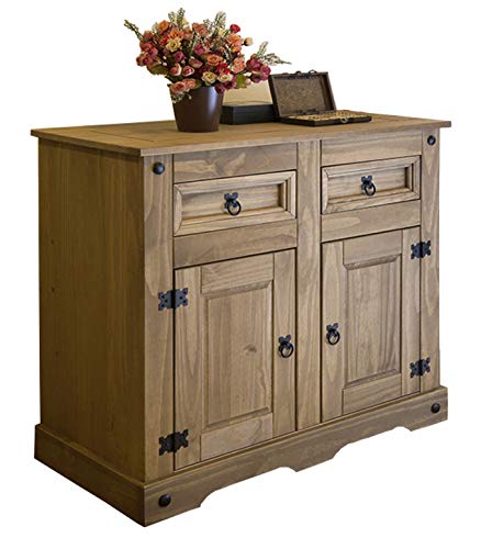 SAM® Cómoda Santa Fe, mueble de estilo mexicano, cajonera de madera maciza en pino encerado, dos cajones y dos puertas, mueble de comedor SAM® Cómoda Santa Fe, mueble de estilo mexicano, cajonera de madera maciza en pino encerado, dos cajones y dos puertas, mueble de comedor