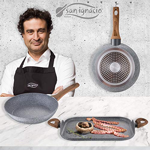 San Ignacio Set 2 Sartenes 20/24 y Asador Grill 35.5 x 28.3 Daimiel, Inducción, Gris Aluminio Forjado