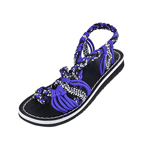 Sandalias de mujer Sandalias nuevas de moda Zapatos de verano Pisos femeninos Sandalias Mujer Roma Sandalias cruzadas Zapatos para dama, púrpura blanco, 42