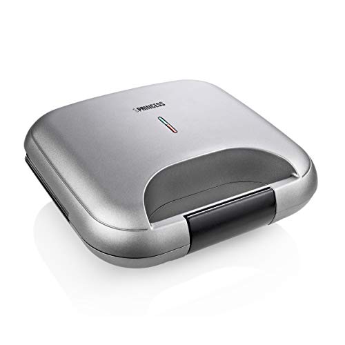 Sandwichera DeLuxe Princess 127003, Para 2 sandwiches, Placas de parrilla, Tapa con cierre de seguridad, Gris Sandwichera DeLuxe Princess 127003, Para 2 sandwiches, Placas de parrilla, Tapa con cierre de seguridad, Gris