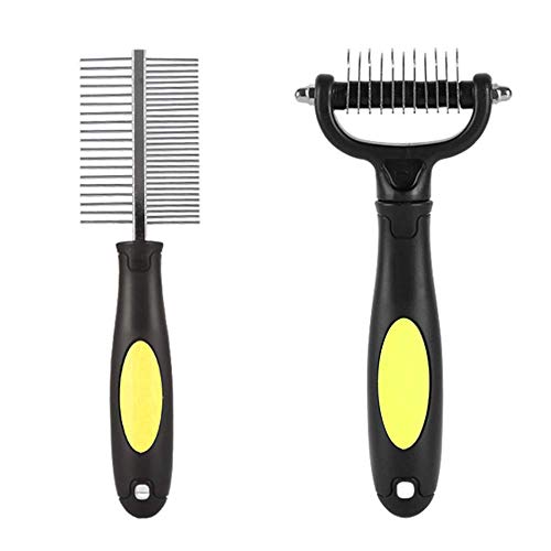 Secwell Double Row of Teeth Combs Cepillo Mascotas 2 en 1 de Limpieza Pet Grooming Dematting Comb Tool Herramienta de Limpieza Rastrillo Cepillo para Perros Gatos Peine de Limpieza de Peine