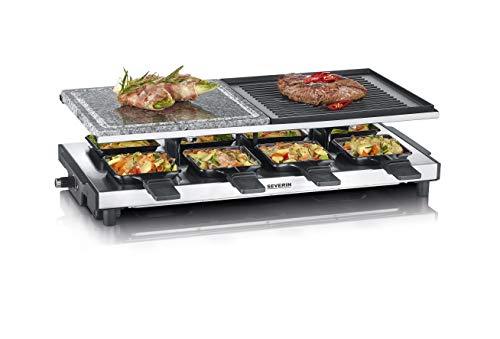 Severin RG 2373 Raclette con piedra natural y parrilla, Plástico y Acero Inoxidable, Negro