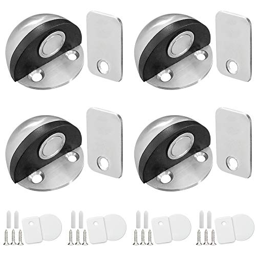 Shackcom 4 pcs Topes para Puertas succión Magnético-Acero Inoxidable - tope puerta adhesivo - para Pared o Piso-Incluye tornillos y autres accessoires de montage-Door stopper