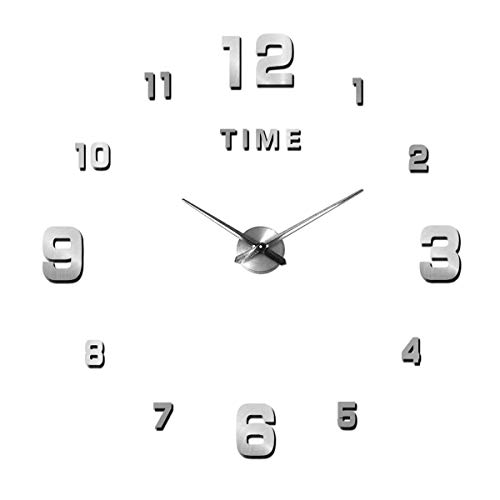 SHS Mute DIY Reloj de Pared con Adhesivo 3D, Sin Marco, Tamaño Grande, Para Decorar La Oficina o Casa,Plateado-2 Años de Garantía SHS Mute DIY Reloj de Pared con Adhesivo 3D, Sin Marco, Tamaño Grande, Para Decorar La Oficina o Casa,Plateado-2 Años de Garantía
