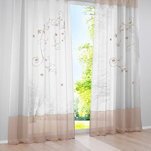 SIMPVALE - Juego de 2 Cortinas Bordadas con Trabillas Ancho 140 cm, Poliéster (Altura 245cm, Caqui)