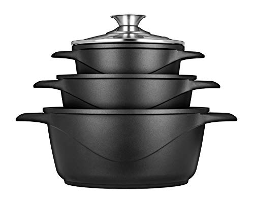 Smile MGK-18 Batería de Cocina Inducción 6 Piezas Aluminio Fundido, 3 ollas, Tapas de Vidrio Templado, Revestimiento Antiadherente, Apta para Todo tTpo de Cocinas, Libre PFOA Smile MGK-18 Batería de Cocina Inducción 6 Piezas Aluminio Fundido, 3 ollas, Tapas de Vidrio Templado, Revestimiento Antiadherente, Apta para Todo tTpo de Cocinas, Libre PFOA
