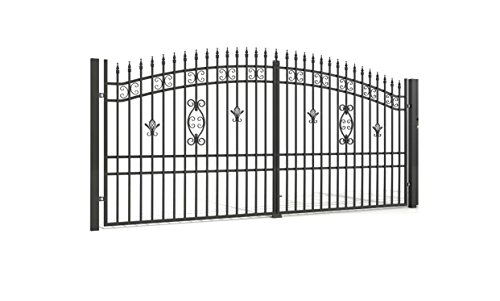 SO50 - Puerta de entrada doble para jardín (400 x 175 cm, incluye 2 puertas, 2 postes de acero y herrajes)