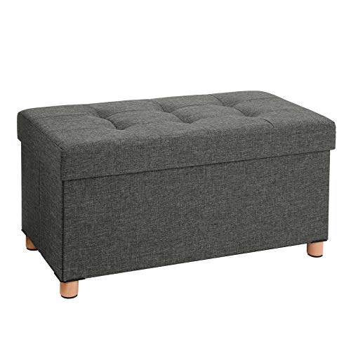 SONGMICS Puff Baúl Plegable Cuadrado Taburete de Almacenamiento Tapizado en Esponja con Patas de Madera Maciza con Tapa Gris Oscuro LSF16GYZ SONGMICS Puff Baúl Plegable Cuadrado Taburete de Almacenamiento Tapizado en Esponja con Patas de Madera Maciza con Tapa Gris Oscuro LSF16GYZ
