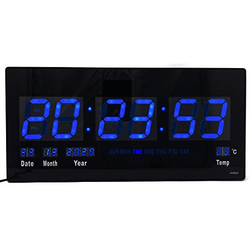 Starlet24 JH4622 - Reloj de pared LED con indicador de fecha y temperatura (45 x 22 cm), color azul