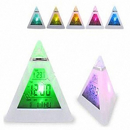 STRIR Temperatura de la pirámide 7 colores LED cambio de luz LED de retroiluminación Moon Alarm Clock