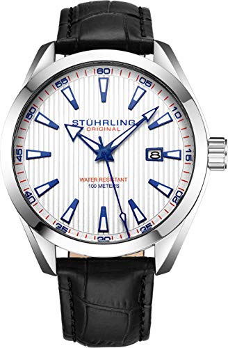 Stuhrling Original Reloj analógico para hombre con fecha – Correa de piel de becerro o pulsera de acero inoxidable 3953 Relojes para hombre colección