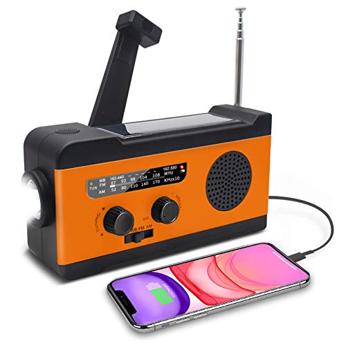 SYXZ Radio de manivela Solar, Radio de Emergencia meteorológica Am/FM/WB con Linterna LED, batería de 2000 mAh para Cargador de teléfono,Naranja