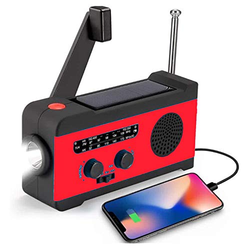 SYXZ Radio de manivela Solar, Radio de Emergencia meteorológica Am/FM/WB con Linterna LED, batería de 2000 mAh para Cargador de teléfono,Rojo