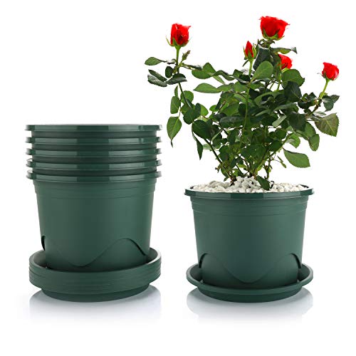 T4U 19CM Maceta de Plástico con Platillo Juego de 6, Maceta de Vivero de Control de Raíces Maceta de Jardín Decorativo Contenedor de Flores Verde para Plantas de Bonsai de Interior