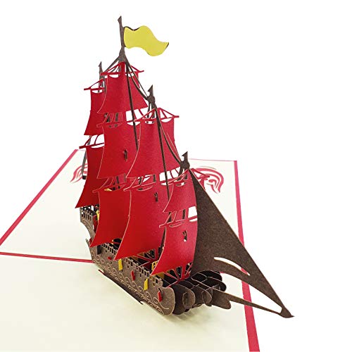 Tarjeta 3D - Barco de vela con detalles - Postal 3D - Para cumpleaños o amigo invisible