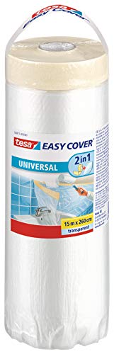 tesa 58871 Cubierta Protectora Easy Cover Universal, de plástico Trasparente y Gran Calidad labores de Pintura, transparente