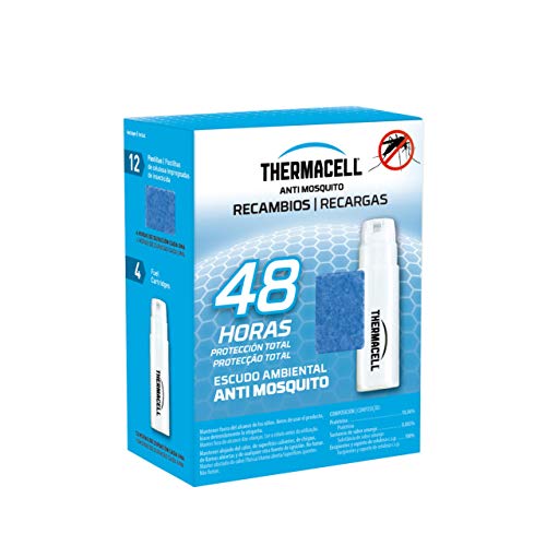 Thermacell - Recambio Anti Mosquito, Pack de 48 horas de protección; Incluye 12 pastillas con repelente, 4 cartucho de gas, Compatible con todos los aparatos THERMACELL