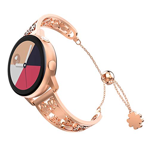 TiMOVO Correa Compatible con Galaxy Watch Active/Active 2/Galaxy Watch 42/Gear S2 Classic, Pulsera de Reloj de Repuesto de Acero Inoxidable, Banda de Flor de Peonía - Oro Rosa