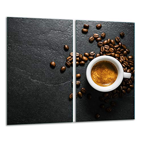 TMK | 2 placas para cubrir la vitrocerámica de 2 piezas de 30 x 52 cm, para cocina eléctrica, inducción, protección contra salpicaduras, tabla de cortar | granito de café