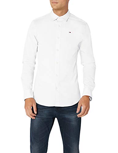 Tommy Hilfiger Original Stretch Shirt Camisa, Blanco (Classic White), L para Hombre