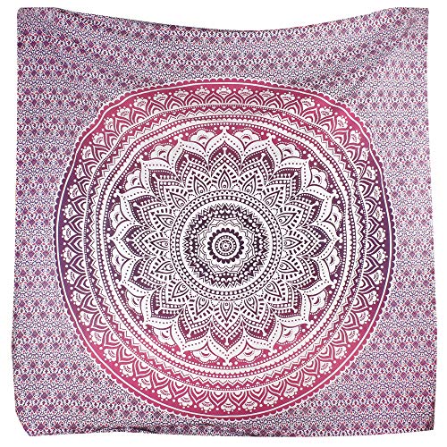 Tradicional tapiz de mandala indio, hippie, para colgar en la pared, colcha de algodón bohemio., tela, morado y rosa, Queen(84x90 Inches)(215x230 Cm)