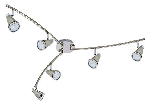 Trango 6-llama Plafón LED TG2992-62SD en níquel mate y cromo con 6x 5 W Bombillas LED regulables de 3 pasos - lámpara de baño I lámpara de techo I focos de techo I lámpara de salón giratoria