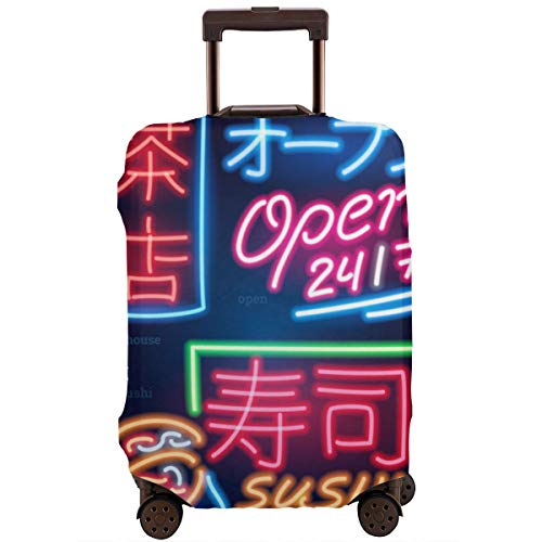Travel Suitcase Protector,Set of Neon Sign Japanese Hieroglyphs Night Bright Signboard Glowing Light Banners Grill Sushi Food Teahouse Bar,Suitcase Cover Washable Luggage Cover S