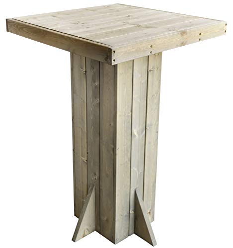 Trendyshop356 - Mesa alta de madera de pino maciza, 110 cm, pretratada, FSC, color gris, cuadrada, para jardín o bar, para 4 personas