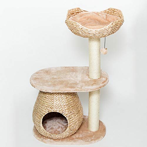 Tres Pisos Gato Árbol Gato Marco De Escalada Sisal Gato Villa Gato Casa Plataforma De Salto, Hecha De Juncos, Hecha A Mano (Beige)