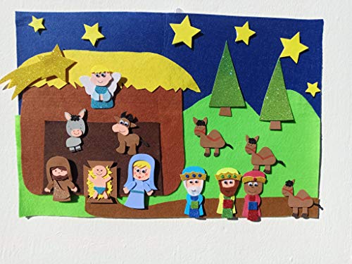 trivishOOp Portal de Belen Fieltro 22 pzas, Nacimiento Niño Jesus Decoracion Juego Regalo Navidad (60x40 cm)