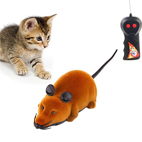 Twshiny Mando a Distancia inalámbrico RC Rat ratón Juguete para Gato Perro Mascota Novedad Regalo Divertido, LED Mouse Brown