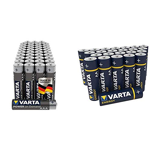 VARTA Pilas AAA Micro Power on Demand, Paquete de 40 Unidades + Pila Energy AA Mignon LR06 (Paquete de 30 Unidades), Pila alcalina