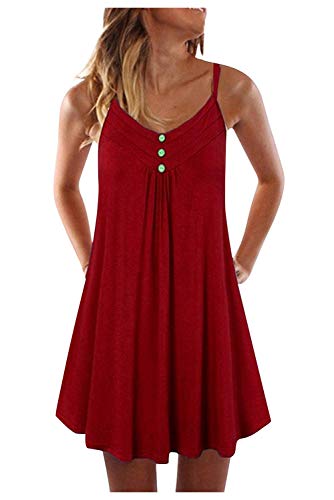 Vestido Playa Mujer Corto Verano Vestido Plisado Niña Colorido Vestido Camiseta Tirantes Vintage Swing Vestido Linea A Vestido con Botones Casual Mini Dress Tunica Caftan Baño Talla Grande Beachwear