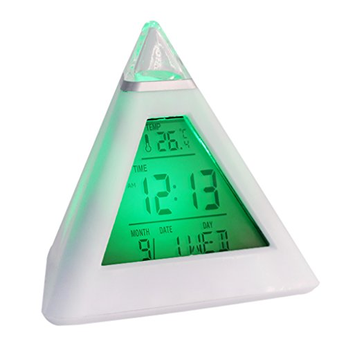 Vfhdd Triángulo Pirámide Tiempo 7 Cambio de Color LED Alarma Digital LCD Reloj Termómetro Nuevo