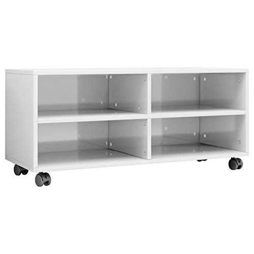 vidaXL Mueble TV con Ruedas Aglomerado Blanco Brillante 90x35x35cm Mobiliario Accesorios Centro Entretenimiento y Multimedia Diseño Moderno Práctico