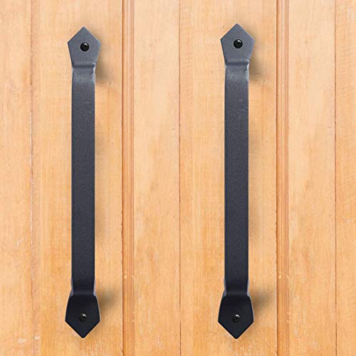 WANLIAN Manija de puerta de hierro fundido pesado macizo antiguo de 11 pulgadas , manija de puerta de granero, exterior, garaje, armario, interior negro