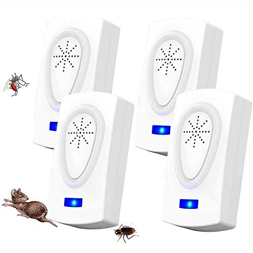 WARDBES Repelente Ultrasónico,2020 Nuevo Plagas Control Interiores,Insectos Antimosquitos Eléctrico Extra Fuerte para Interiores - Insectos, Hormigas,Cucarachas,Ratones,Ratas,Roedores (4-Pack)