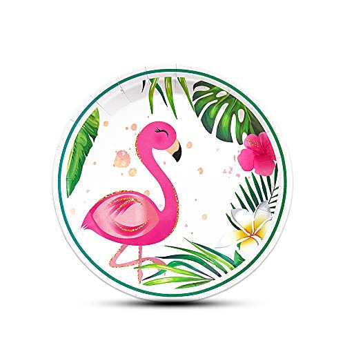 WERNNSAI Platos de Flamingo - Hawaiano Luau Tema Tropical Suministros para la Fiesta Desechable Vajilla de Papel Platos De Cena para Fiesta de Picnic Cumpleaños Verano Piscina Playa, 9" 50 Piezas