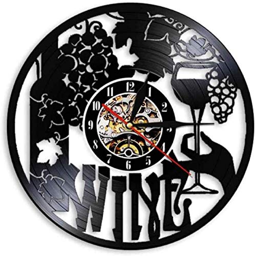 WJUNM Reloj de Pared de Vinilo Reloj de Registro Copa de Vino Reloj Vintage Reloj de Cuarzo silencioso Reloj de Pared Regalos Personalizados Hechos a Mano para niños y adultos-12 Pulgadas sin luz