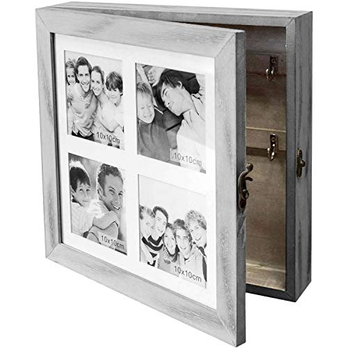 Wohaga Gabinete de Llaves/gabinete de joyería con galería de Fotos para 4 Fotos 10x10cm, Cofre de joyería, Caja de Llaves