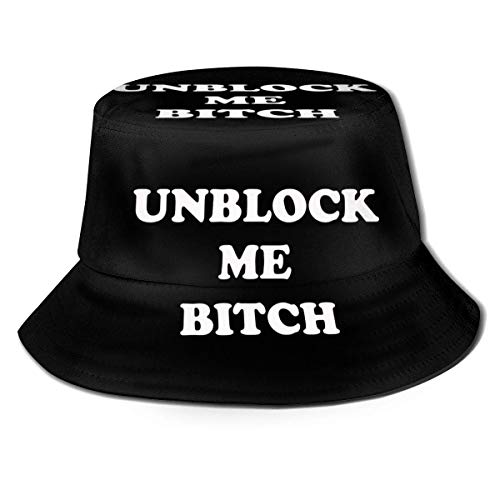 XCNGG Unblock Me Bitch Mujeres Hombres Unisex Sombrero para el Sol Sombrero de Color sólido Sombrero de Pescador Sombrero de Cubo para el Sol Moda Sombrero de Playa Salvaje Gorra Negra