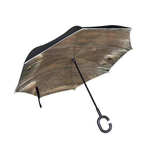 XiangHeFu - Paraguas invertido de Doble Capa, Tablero de Madera Oscura, Plegable, Resistente al Viento, Protección UV, Gran Recto, para Coche, con Mango en Forma de C XiangHeFu - Paraguas invertido de Doble Capa, Tablero de Madera Oscura, Plegable, Resistente al Viento, Protección UV, Gran Recto, para Coche, con Mango en Forma de C