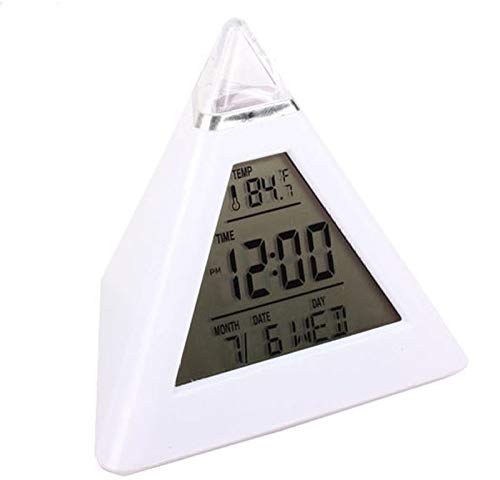 XLZZLDZ Reloj Despertador Nuevo Despertador cambiable de Color de Moda Pirámide Temperatura 7 Colores LED Cambio de luz de Fondo LED Despertador con Fecha, No.1