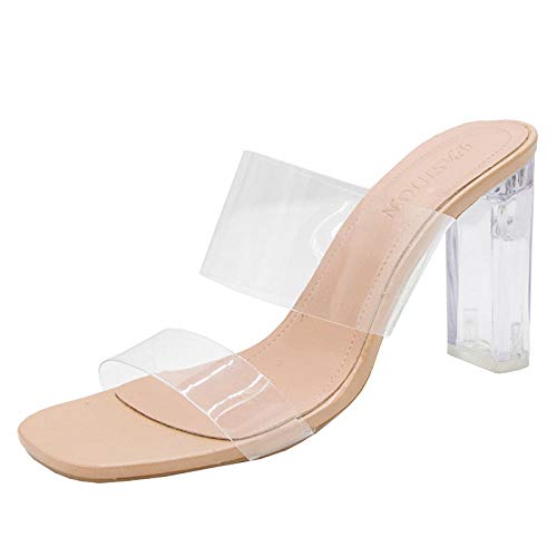 Zapatillas de Mujer Zapatillas de Zapatillas para Damas Zapatillas de Piso en Sala de otoño e Invierno,Sandalias y zapatillas de verano para mujer tacones gruesos 7CM9CM barras paralelas transparentes